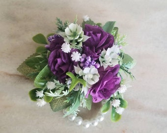 Corsage de poignet violet, corsage de bracelet de perles violet royal, corsage violet profond, corsage de mère, corsage de belle-mère, mariage violet.