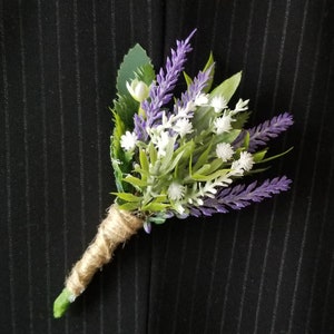 Lavender boutonniere, Purple boutonniere, Lavender wedding, Lavender groom's boutonniere, Lavender buttonhole image 2