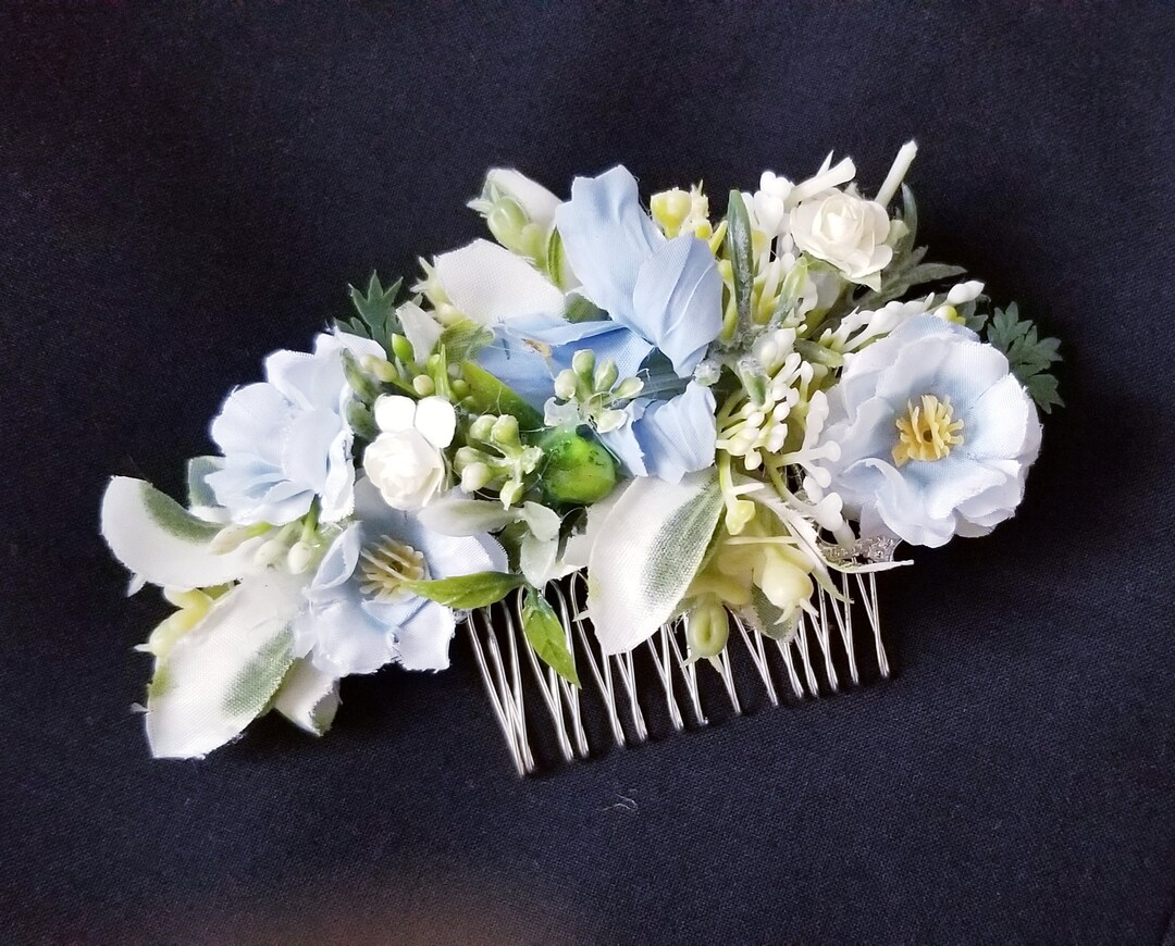 Blue Floral Comb, Light Blue Floral Comb, Handmade Floral Comb, Bridal ...