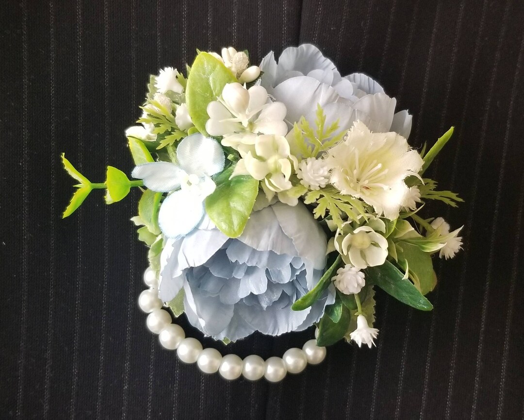 Blue Corsage, Blue Wrist Corsage, Blue Wedding Wristlet, Blue Flower