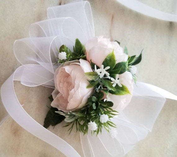 Blush Corsage Blush Peony Tie on Ribbon Corsage 3 Blush Peony