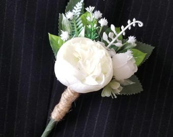 Handgefertigte weiße Pfingstrose Boutonniere: Vintage Hochzeit Accessoire