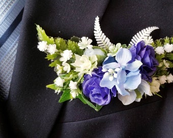 Blue pocket boutonniere,  Navy blue pocket flowers,  Blue tuxedo pocket boutonniere,  Navy pocket boutonniere,  Blue button hole