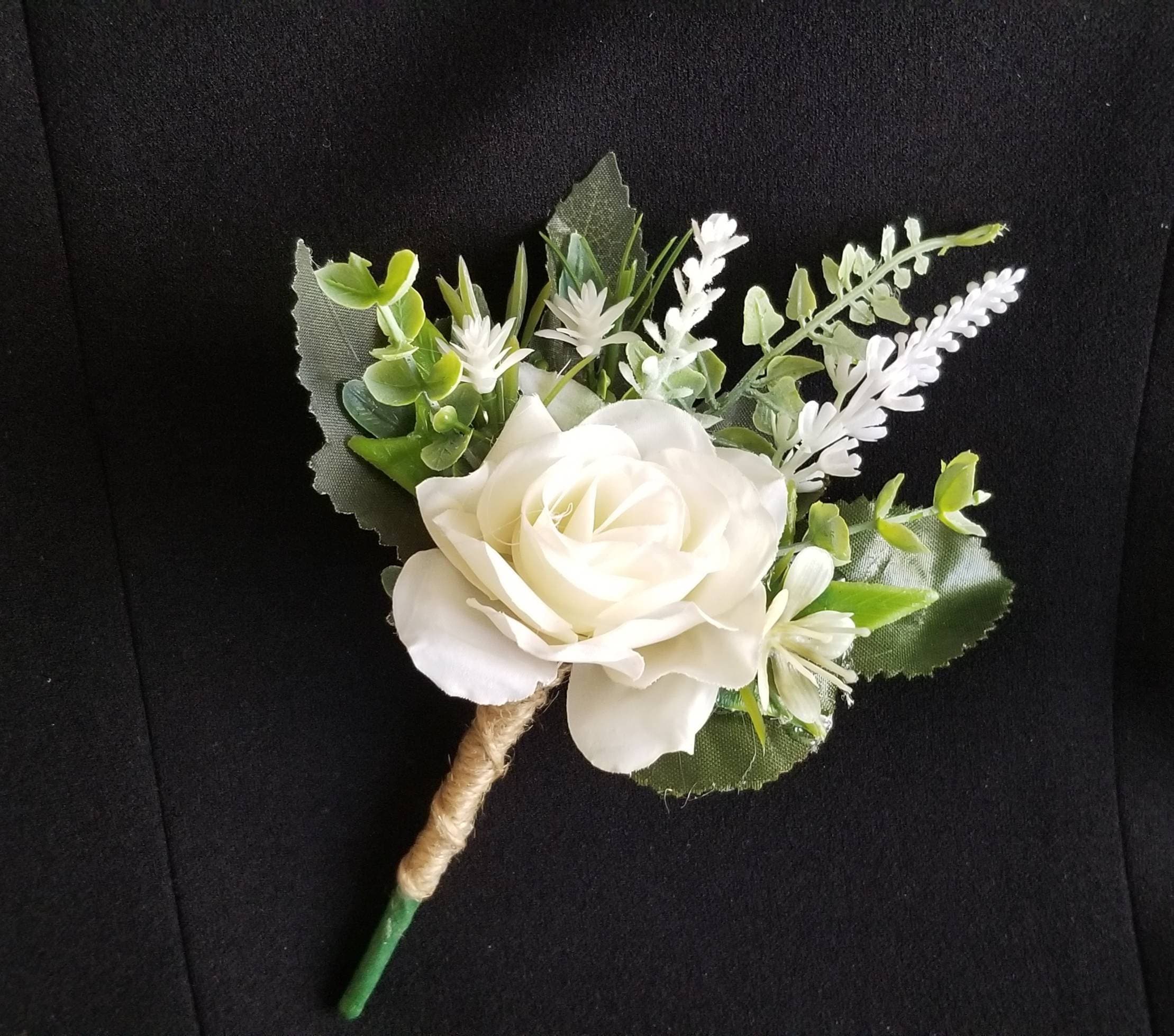 White Rose Boutonniere White Wedding Boutonniere White Etsy