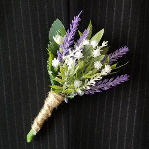 Lavender boutonniere, Purple boutonniere, Lavender wedding, Lavender groom's boutonniere, Lavender buttonhole image 1