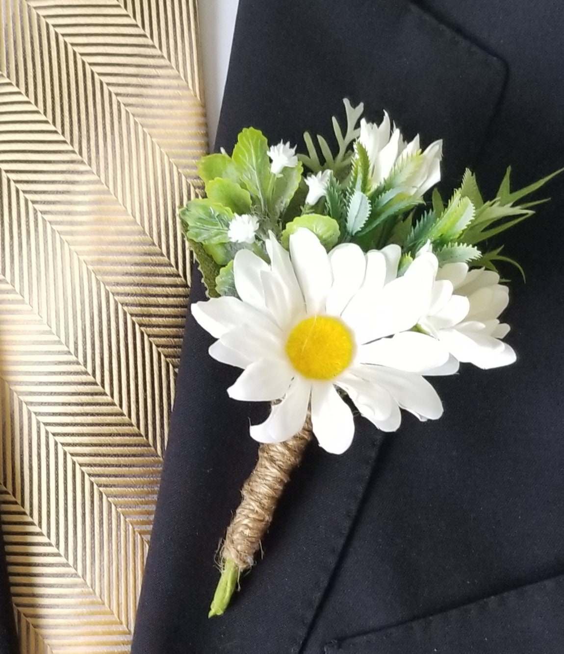Daisy Corsage and Boutonniere Set, White Pearl Bracelet Daisy Corsage and Boutonniere Set, White Pearl Bracelet