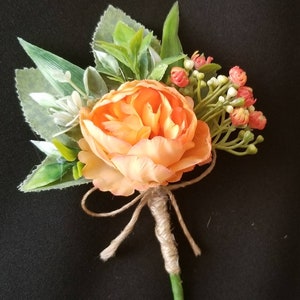 Orange peony boutonniere, Orange wedding, Orange buttonhole, Orange classic boutonniere