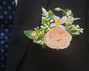 Blush pocket boutonniere, Blush vintage boutonniere, pink pocket square boutonniere, Light pink button hole, Blush wedding boutonniere