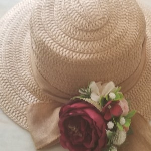Formal straw hat, Decorated straw hat  Wedding straw hat,  Floral hat, Church hat, Tea Party hat, Beach hat