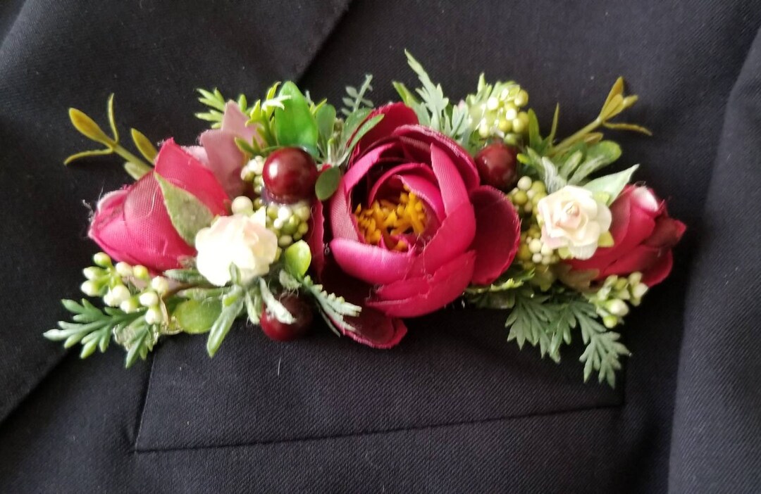 Burgundy Pocket Boutonniere, Bordeaux Pocket Square Boutonniere, Wine