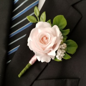 Blush rose boutonniere, Blush rose wedding boutonniere, Blush men's boutonniere, Light pink boutonniere.