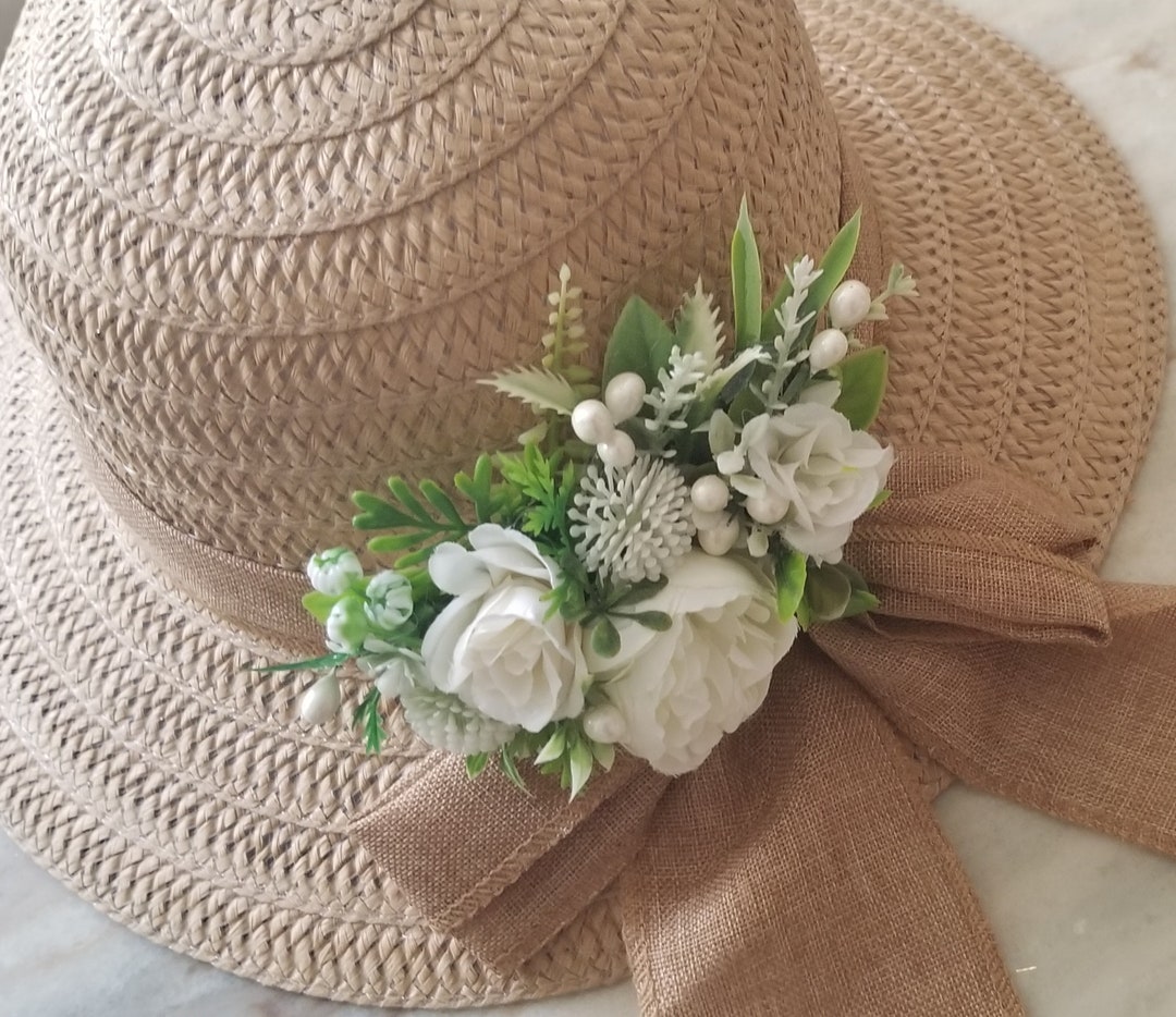 Formal Straw Hat, Decorated Straw Hat Wedding Straw Hat, Floral Hat, Church Hat, Tea Party Hat