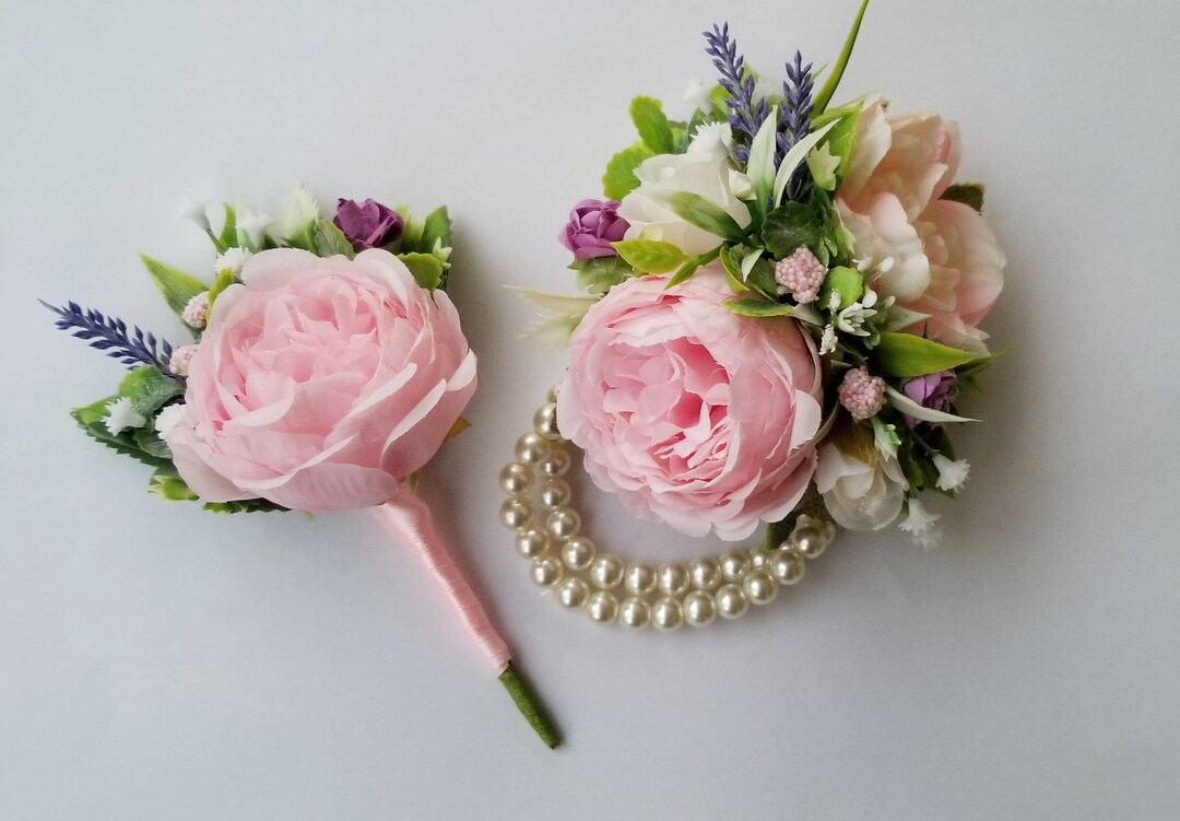 Prom Set Pink Lavender Prom Set, Pink Corsage and Boutonniere Set, Pink Peony ...