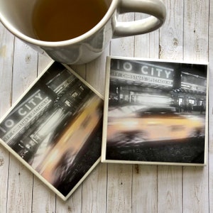 New York City Taxi Coasters, Taxi, Stocking Stuffer, Home Bar Decor, Black and White Photo, NYC Photography, Office Gift, Coffee Bar