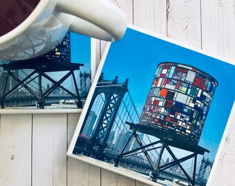 New York Water Tower Coasters, Industrial Brooklyn Art, Closing Gifts, NYC Photography Gift, Urban Photography