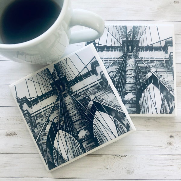 Brooklyn Bridge Art, New York Coaster, Inexpensive Swag Bag Item, Destination Wedding, Tile Coasters, New Apartment, Dorm Decor, Man Cave