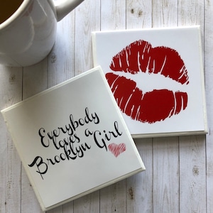 Bridesmaid Proposal, Brooklyn NYC Make Up Artist, Red Lips Coaster, Diva, Make Up Lovers Custom Coasters Set, Gifts for Women