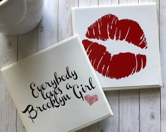 Bridesmaid Proposal, Brooklyn NYC Make Up Artist, Red Lips Coaster, Diva, Make Up Lovers Custom Coasters Set, Gifts for Women