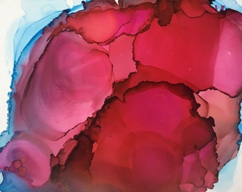 Medium abstract alcohol ink painting - one of a kind, pink and blue abstract artwork - unique home decor