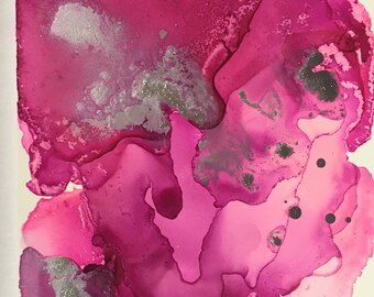 small pink and silver alcohol ink abstract paintings - painting set - alcohol ink art - two small square tiles