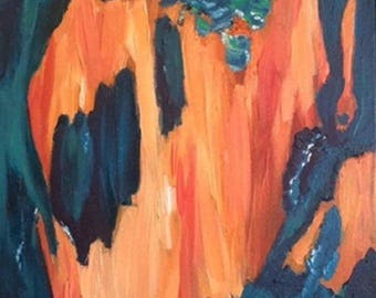 small abstract orange and turquoise statement original oil painting - accent piece