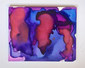 Medium abstract alcohol ink unique pink and purple painting - original artwork - accent piece - home decor