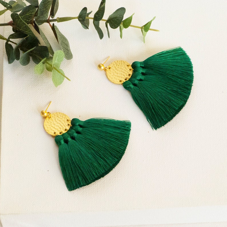 Green fringe earrings Clearance