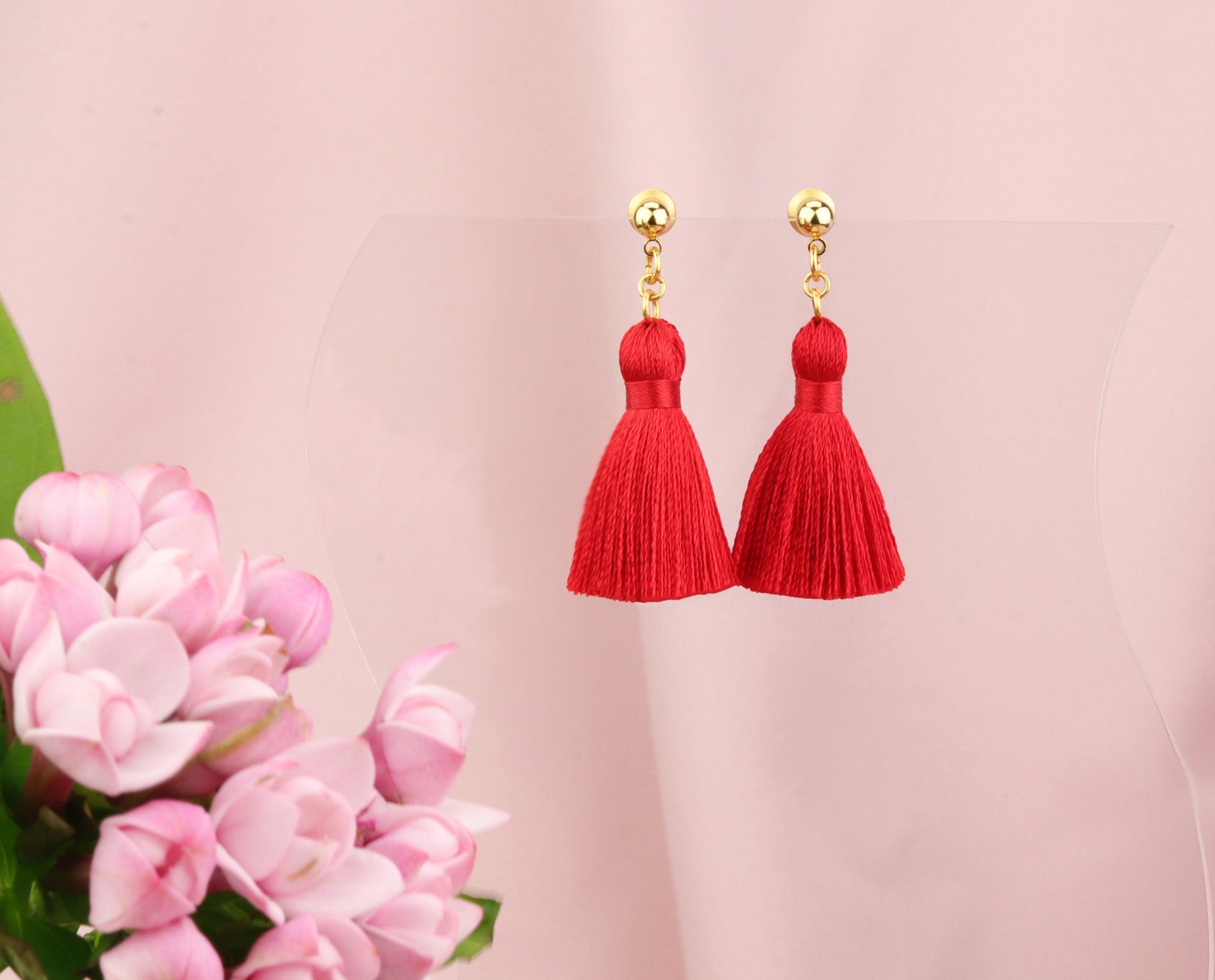 Mini Red Tassel Earrings Small Tassel Earrings Christmas Etsy