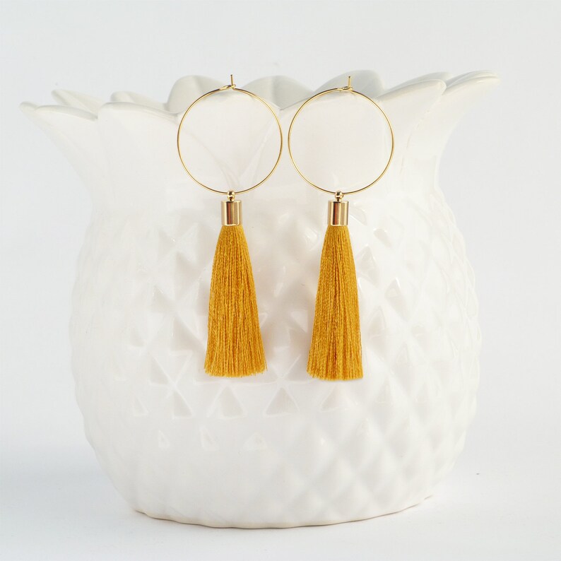 Mustard Tassel Earrings with Circles 24k Gold Hoops with Etsy