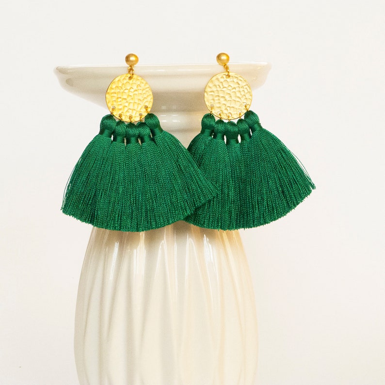 Green fringe earrings Clearance
