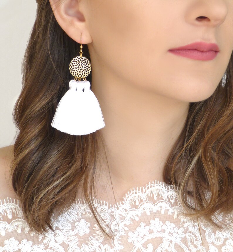 Blue Tassel Earrings Blue Fringe Earrings Summer Earrings Handmade Blue Tassel Earrings Gold Wedding Earrings Tassel Earrings