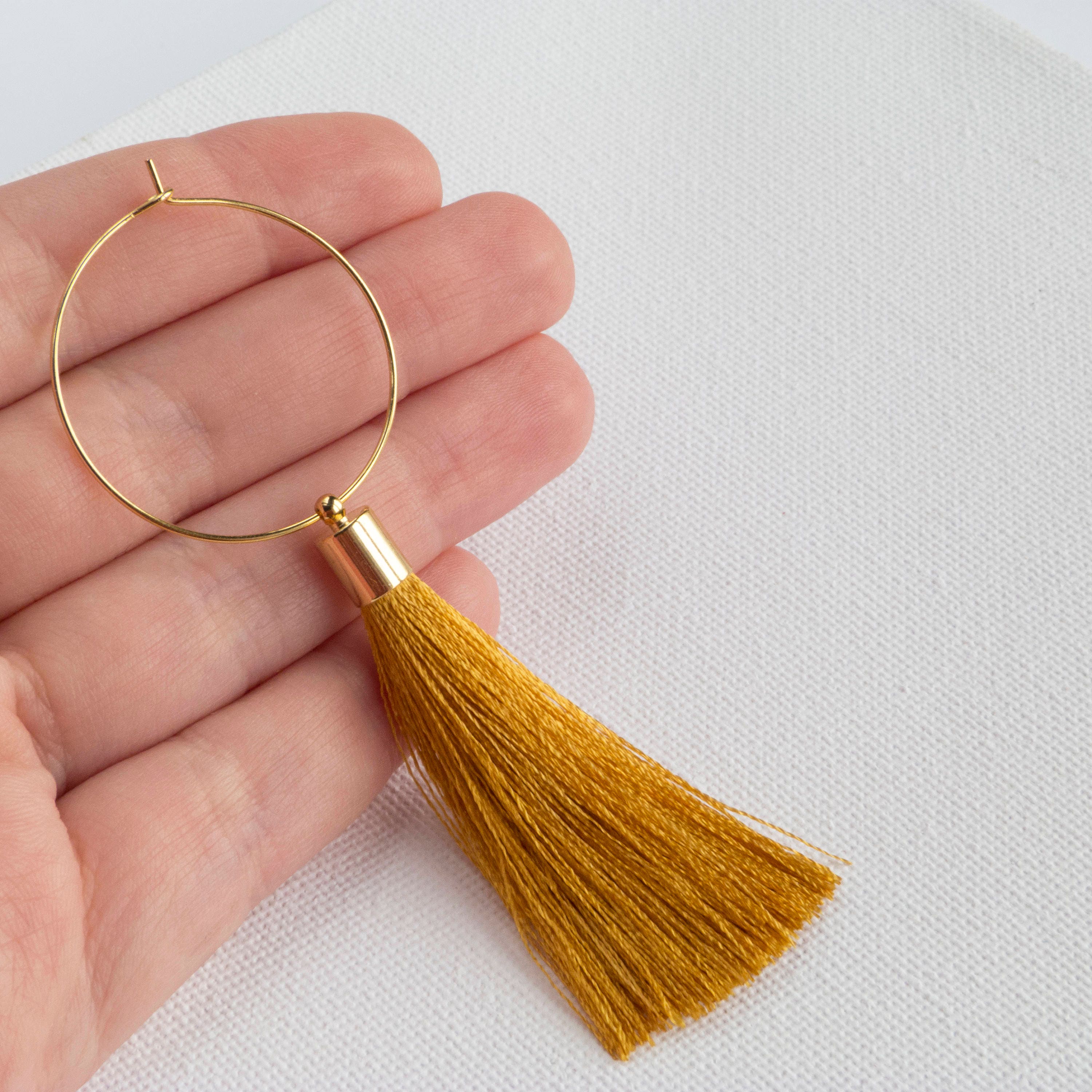 Mustard Tassel Earrings with Circles 24k Gold Hoops with Etsy