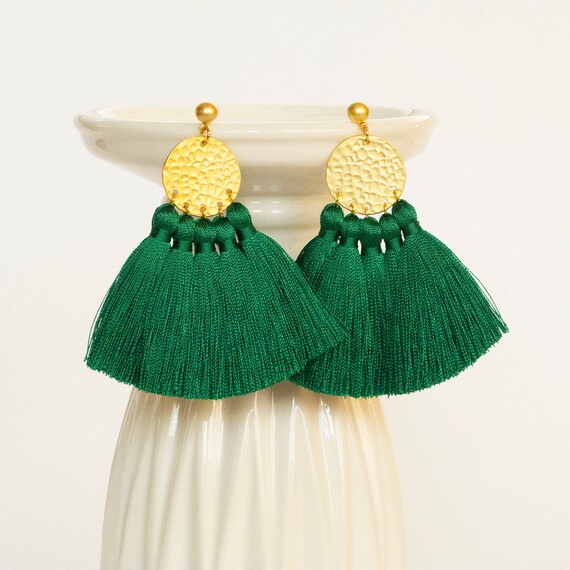 Green Tassel Earrings Green Fringe Earrings Green Earrings | Etsy