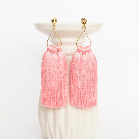 Magenta Party Earrings Pink Holiday Earrings Prom Earrings Magenta Wedding Earrings Big PinkTassel Earrings Long Magenta Tassel Earrings