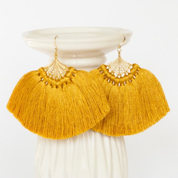 Pendientes De Flecos De Cristal Amarillo Pendientes De Larga Pendientes De Flecos De Cristal Amarillo Pendientes De Larga