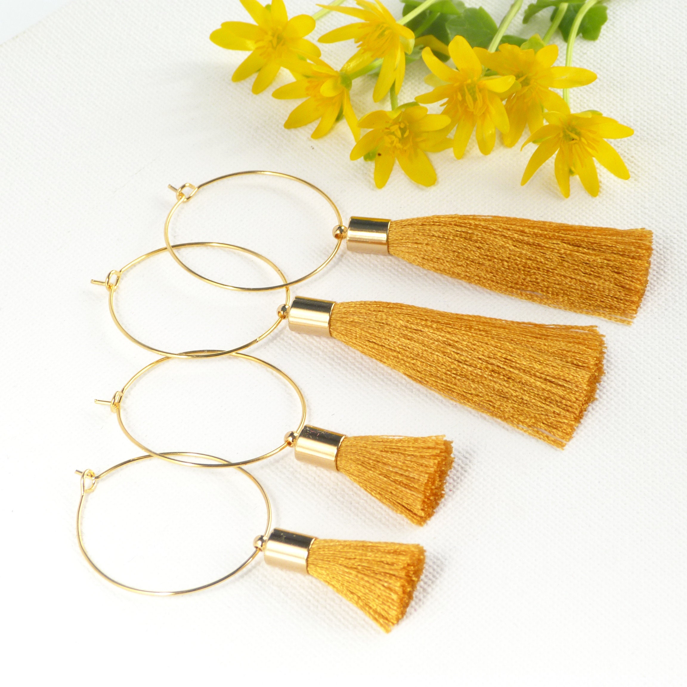 Mustard Tassel Earrings with Circles 24k Gold Hoops with Etsy