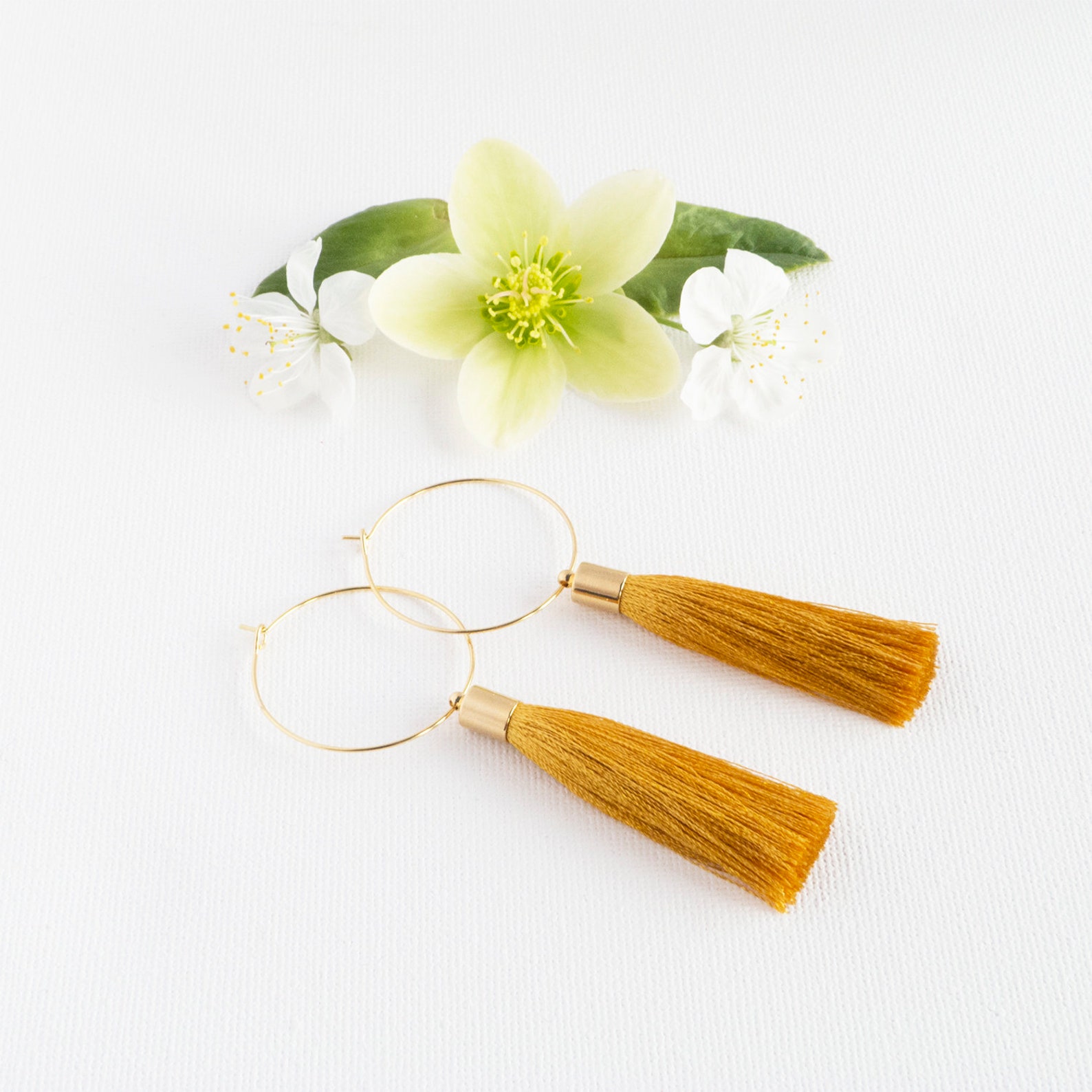 Mustard Tassel Earrings with Circles 24k Gold Hoops with Etsy