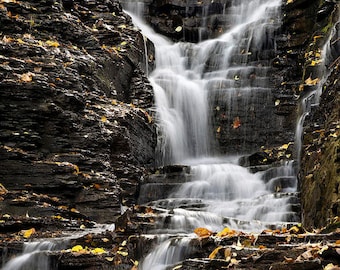 Waterfall Photo Print, Nature Photography: Buttermilk Falls, Ithaca NY, Neutral Wall Art