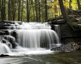 Waterfall Photography Print: Scenic Autumn Landscape Nature Photo, Salt Springs - Pennsylvania Wall Art