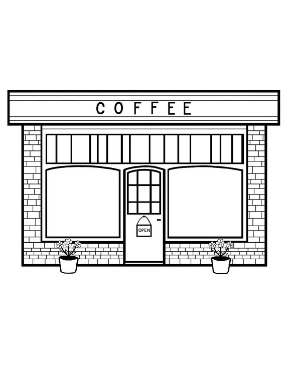 Coffee Shop Coloring Page | Etsy
