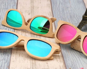 Gafas de sol de madera para niños polarizadas UV400 / Madera natural artesanal / Gafas de bambú para niños / Regalo para niños