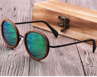 Wooden Round Sunglasses, Customise your lens and Choose your case or box style for your Wood sunglasses