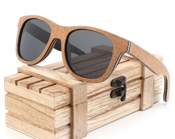 Cork Wooden Sunglasses, Customize Your Polarized Lenses & Select Your Case for Personalized Eco-Friendly Eyewear