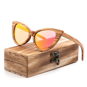 Wooden Cat Eye style Sunglasses, Customise your lens and Choose your case or box style for your Wood sunglasses