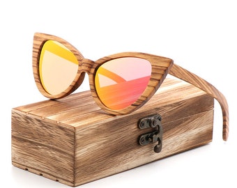Wooden Cat Eye Sunglasses | Custom Polarized Lens & Case  display picture 1