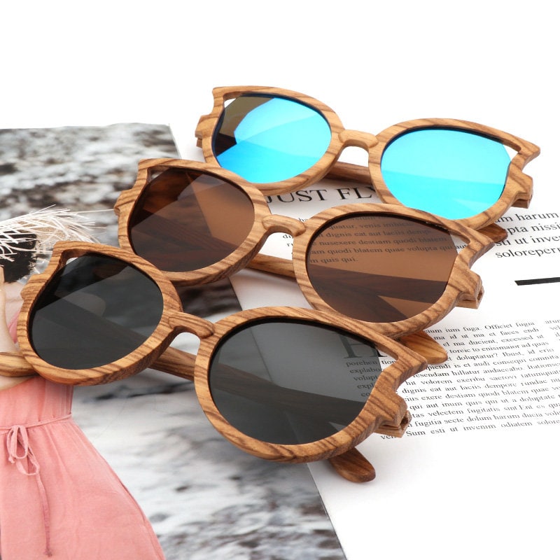 Handmade Wooden Cat Eye Polarized Sunglasses Gradient Lens Wooden Cat Eye Sunglasses | Custom Polarized Lens & Case  main image 3
