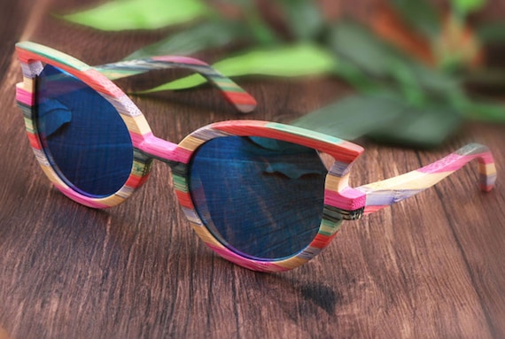 Cat Eye Wooden Sunglasses, Polarised Lens, Rainbow Frame Colour, Various Lens  Colour Choice - Etsy