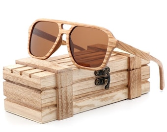 Óculos de Sol Carrera de Madeira | Lentes Polarizadas Personalizadas e Estojo | Estilo Aviador em Bambu | Presente para Aventureiros