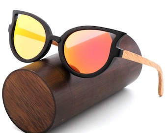 Cat Eye Custom Wooden Sunglasses, Choose lens colour and choose box style, Polarised lens wood sunglasses