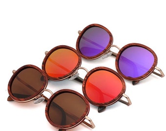 Wooden Round type Sunglasses, Customise your lens and Choose your case or box style for your Wood sunglasses